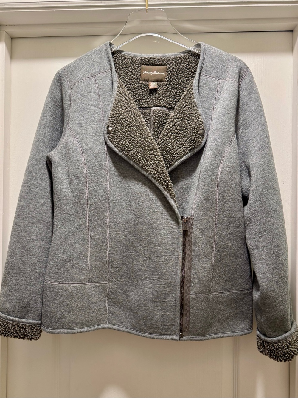 Tommy Bahama Women's Gray Sherpa-Lined Moto Zip Jacket, M